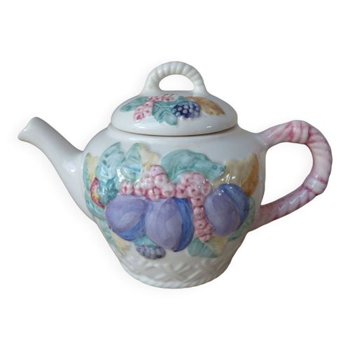 Ancienne Thire En Cramique En Forme De Panier De Fruits Du Jardin Multicolore