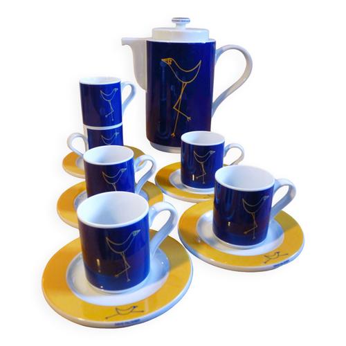 Service  Caf David Palterer 1990 Tasse Soucoupe Et Cafetire Bleu