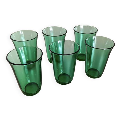 6 Verres Verts Lesieur Vintage Vert