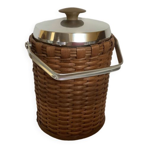 Ancien Seau  Glace Osier Rotin Beige