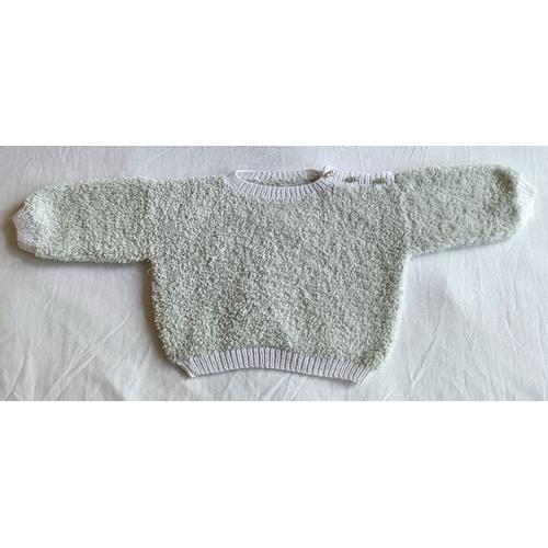 Pull Vert Pale A 3 Boutons. Fait Main. Laine. Taille 3 Mois