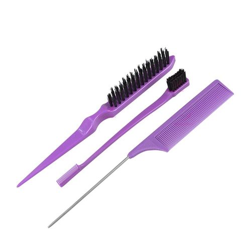 Ensemble De Brosses À Cheveux,Peigne De Coiffure,Brosse À Bord Double Face,Peigne À Queue De Rat,Peigne Tjavier Pour Salon,3 Pièces Par Ensemble - Type Purple