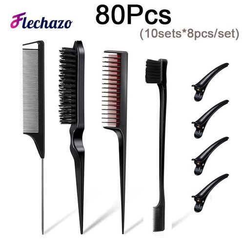 Ensemble De Brosses À Cheveux Tjavier Pour Femmes Et Filles,Double Face,Bord De Cheveux,Peigne Lisse,Toilettage,Queue De Rat,Pinces À Bec De Canard,Chaud - Type Black