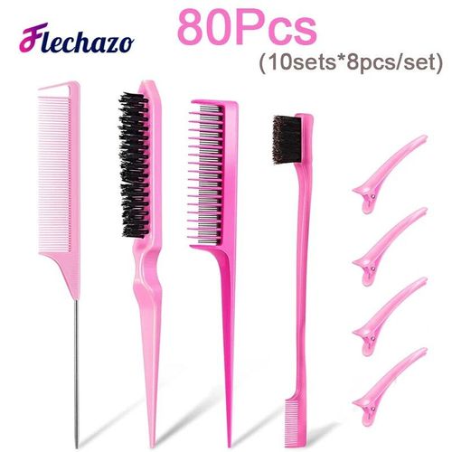 Ensemble De Brosses À Cheveux Tjavier Pour Femmes Et Filles,Double Face,Bord De Cheveux,Peigne Lisse,Toilettage,Queue De Rat,Pinces À Bec De Canard,Chaud - Type Rose