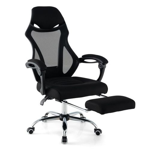 Costway Chaise De Bureau Ergonomique En Maille Avec Repose-Pieds, Dossier Réglable, Appui-Tête, Accoudoirs Siège Haute 44,5-51,5 Cm