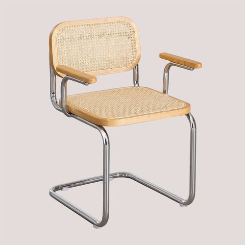 Chaise De Salle À Manger De Style Tento Avec Accoudoirs Marron Bois Naturel Gris Chromé