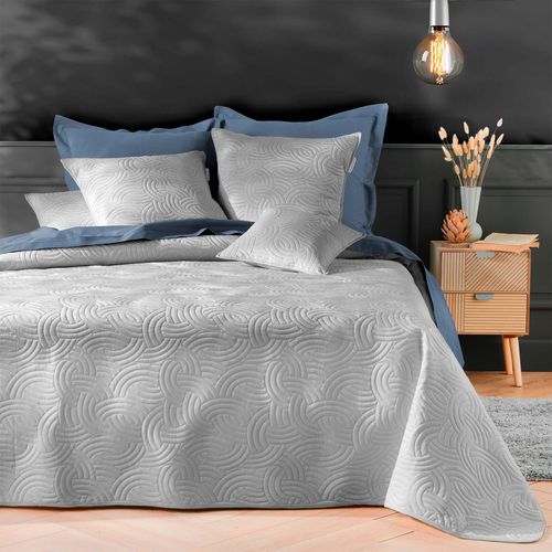 Couvre Lit 220x240 Cm + 2 Housses De Coussin - Velours - Relief Graphique - Gris Gris