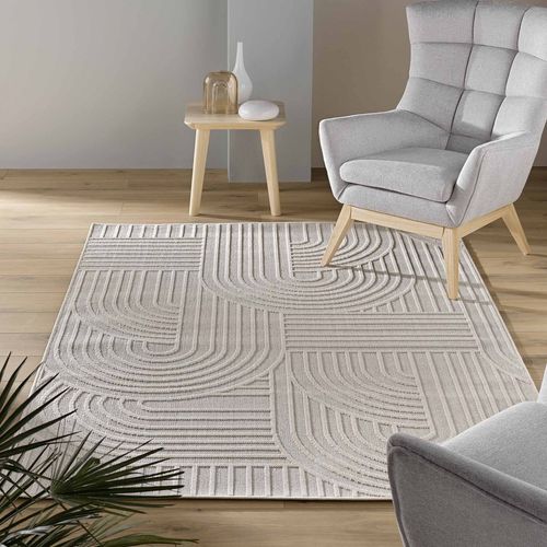 Tapis Tissé - 160x230 Cm - Relief Géométrique - Naturel - Naturel Naturel