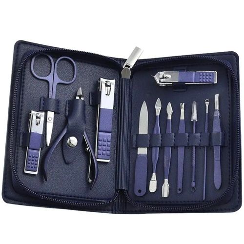 Ensemble De Coupe-Ongles Professionnel En Acier Inoxydable Pour Hommes Et Femmes,Kit De Pédicure,Étui De Voyage En Cuir Bleu,18 Pièces - Type 12 Pieces In Set 
