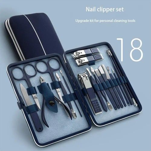 Ensemble De Coupe-Ongles Professionnel En Acier Inoxydable Pour Hommes Et Femmes,Kit De Pédicure,Étui De Voyage En Cuir Bleu,18 Pièces - Type 18 Pieces In Set 