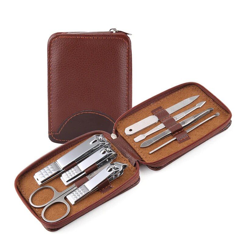 Ensemble D'outils De Manucure En Acier Inoxydable,Coupe-Ongles,Coupe De Pied,Kit De Pédicure,Beauté,Fréquence,Peau,8 Pièces - Type Chocolat 