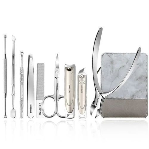Kit De Manucure De Haute Qualité 9 En 1,Kit Pratique Professionnel Avec Étui En Cuir,Coupe-Ongles En Acier Inoxydable,Cadeau Pour Hommes/Femmes - Type Gray 