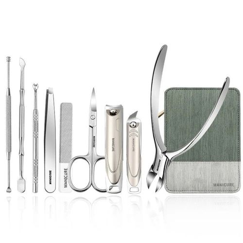 Kit De Manucure De Haute Qualité 9 En 1,Kit Pratique Professionnel Avec Étui En Cuir,Coupe-Ongles En Acier Inoxydable,Cadeau Pour Hommes/Femmes - Type Green 