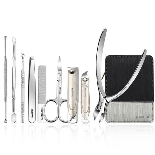 Kit De Manucure De Haute Qualité 9 En 1,Kit Pratique Professionnel Avec Étui En Cuir,Coupe-Ongles En Acier Inoxydable,Cadeau Pour Hommes/Femmes - Type Black 