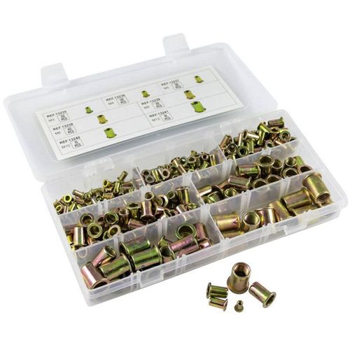 ASSORTIMENT DE 235 INSERTS FILETES ECROUS RIVETS ACIER DE 3 à 12 mm COFFRET