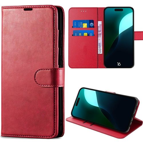 Coque Intégrale Pour Iphone 16 - Protection Rabat Cuir Synthétique Antichoc Rouge - E.F.Connection