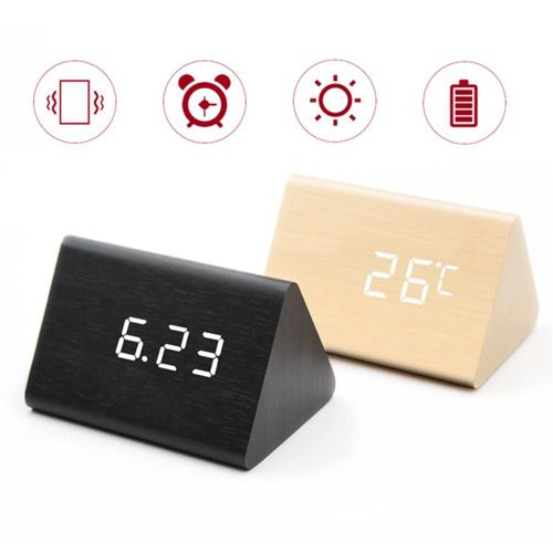 Réveil LED en bois, horloge numérique, affichage de la température et de l'humidité, horloge de bureau en bois, USB/AAA, commande vocale