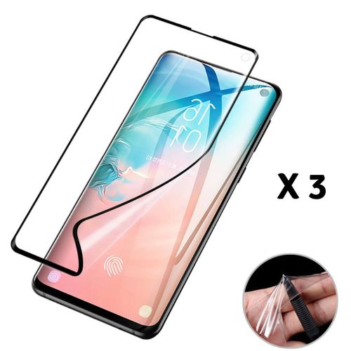 Lot 3 Films Protection Pour Samsung Galaxy S10 - Protecteur Ecran En Plastique Bord Noir Incurve Integral Anti Rayure Ultra Mince Phonillico©