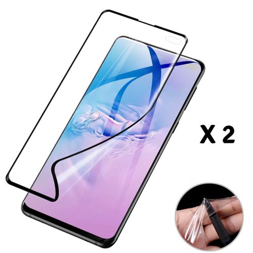 Lot 2 Films Protection Pour Samsung Galaxy S10 Plus - Protecteur Ecran En Plastique Bord Noir Incurve Integral Anti Rayure Ultra Mince Phonillico©