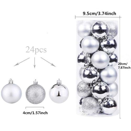 24pcs Boules de Noël Plastique 40mm Incassables Pendentif Boules Sapin de Noel,Argent