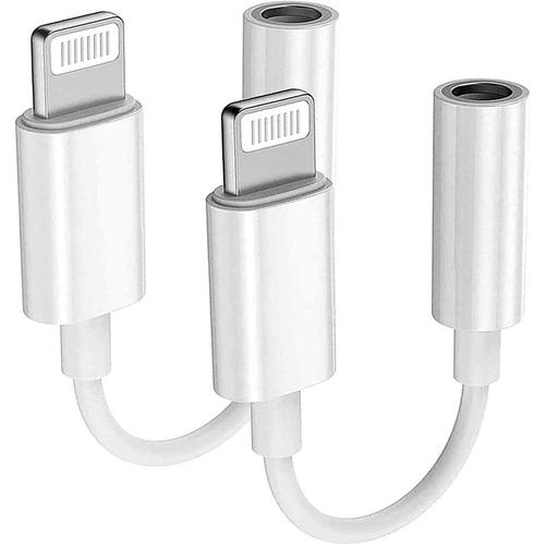 Lot De 2 Adaptateurs De Prise Casque Apple Lightning Vers 3,5 Mm Pour Écouteurs Audio Auxiliaires/Câble Stéréo Pour Casque D'écoute Pour Iphone 7/7 Plus/8/8 Plus/X/Xs Xs Max/Xr/11 Prend En Charge Ios 13