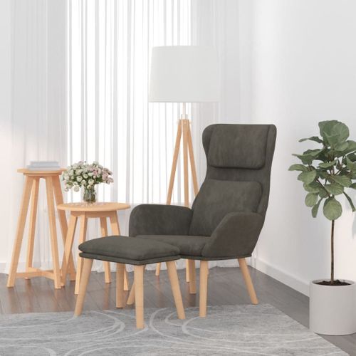 Vidaxl Chaise De Relaxation Avec Tabouret Gris Foncé Velours