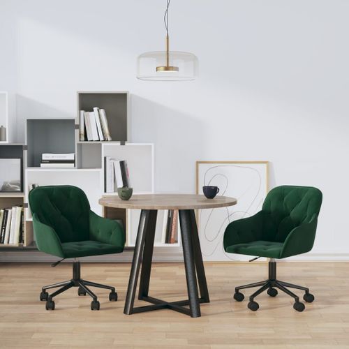 Vidaxl Chaises Pivotantes À Manger Lot De 2 Vert Foncé Velours