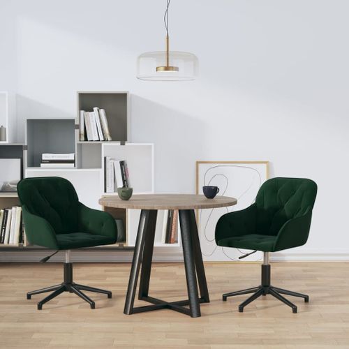 Vidaxl Chaises Pivotantes À Manger Lot De 2 Vert Foncé Velours