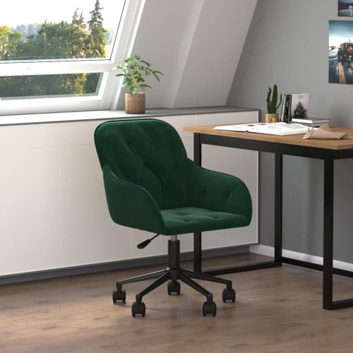 Vidaxl Chaise Pivotante De Bureau Vert Foncé Velours