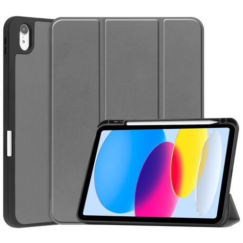 Etui Tablette Ipad 10 10.9 2022/Ipad 10/Ipad 2022 10.9,Coque Ipad 10 10.9 2022/Ipad 10/Ipad 2022 10.9,Etui En Pu Support Triple Pour Votre Ipad 10 10.9 2022/Ipad 10/Ipad 2022 10.9,Gris