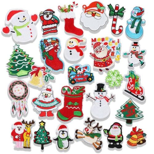 Patchs Brodés, À Appliquer À L’Aide Du Fer À Repasser, 26pc Accessoires De Bricolage, Dont Bas De Noël, Bonhomme De Neige, Cadeau Et Père Noël