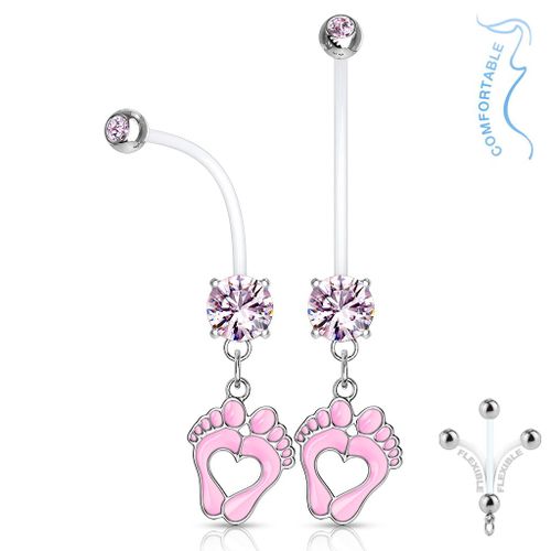 Piercing Nombril Grossesse Pieds Bébé Maternité Pierre Zirconium Longue Barre Acrylique Retainer Bioflex Alice Rose Lovepiercing