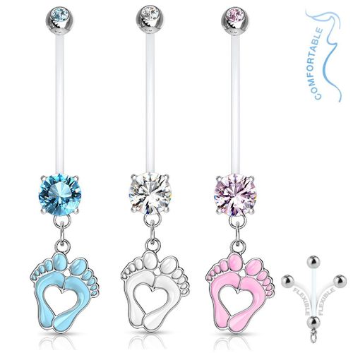 Lot 3 Piercings Nombril Grossesse Alice Pieds Bébé Maternité Pierre Zirconium Longue Barre Acrylique Retainer Bioflex Lovepiercing