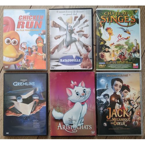 Lot De Six Dvd : Ratatouille / Chicken Run / Les Aristochats / Gremlins / Jack Et La Mécanique Du C?Ur/ Le Château Des Singes