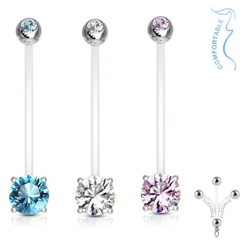 Lot 3 Piercings Nombril Elena Grossesse Pierre Zirconium Bébé Maternité Longue Barre Acrylique Retainer Bioflex Lovepiercing