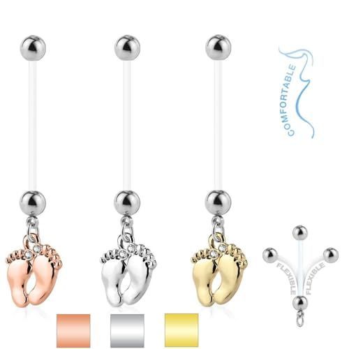 Lot 3 Piercings Nombril Pawlina Grossesse Pieds Bébé Maternité Longue Barre Acrylique Pregnancy Bioflex Lovepiercing