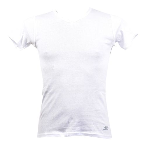 T Shirt Homme New Man En Coton Confort Et Qualité T Shirt Col V New Man 3004 Blanc