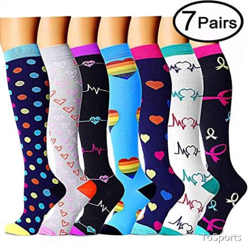 Couleur Multi Taille Chaussettes De Compression Unisexes, 7 Paires, Mélange De Bas De Sport, Pour Course À Pied En Plein Air, Voyage, Compression Des Jambes, Combinaisons