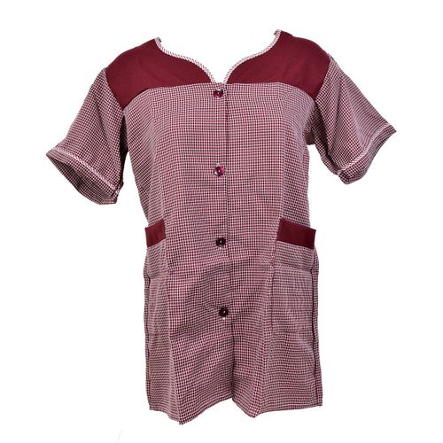 Blouse De Travail Boutonnée Pour Femme, Tablier Sans Manches Blouse Vichy Bordeaux