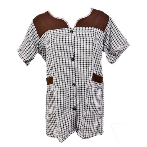 Blouse De Travail Boutonnée Pour Femme, Tablier Sans Manches Blouse Vichy Marron