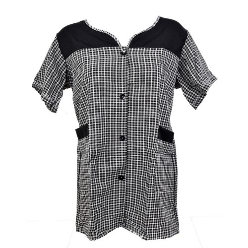 Blouse De Travail Boutonnée Pour Femme, Tablier Sans Manches Blouse Vichy Noir