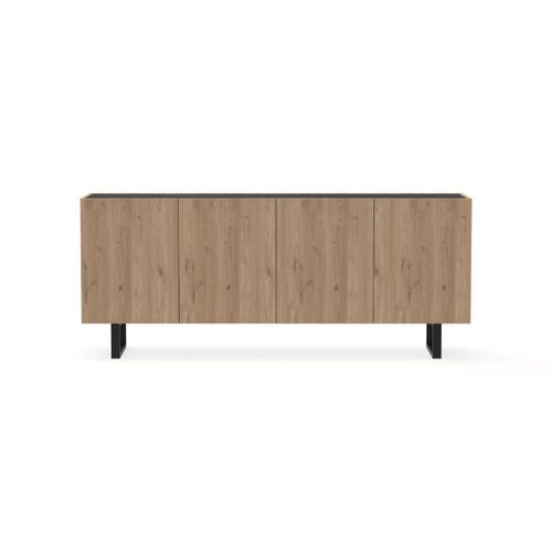 Buffet Bas 4 Portes 180 Cm Opera Effet Chêne Et Imitation Marbre Noir