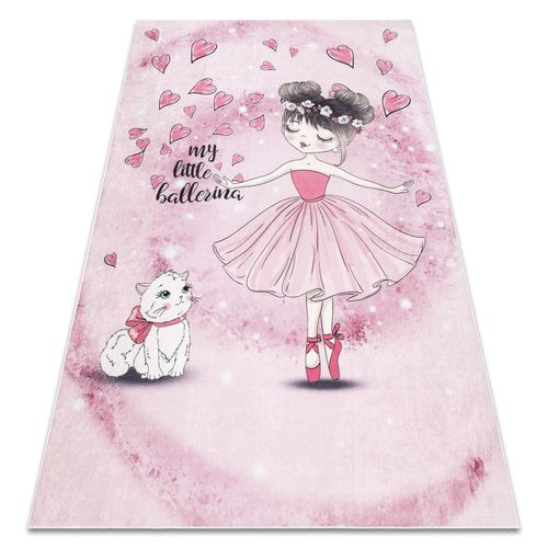 80x150 Cm Tapis Lavable Bambino 2185 Ballerine, Minou Pour Les Enfants Antidérapant - Rose