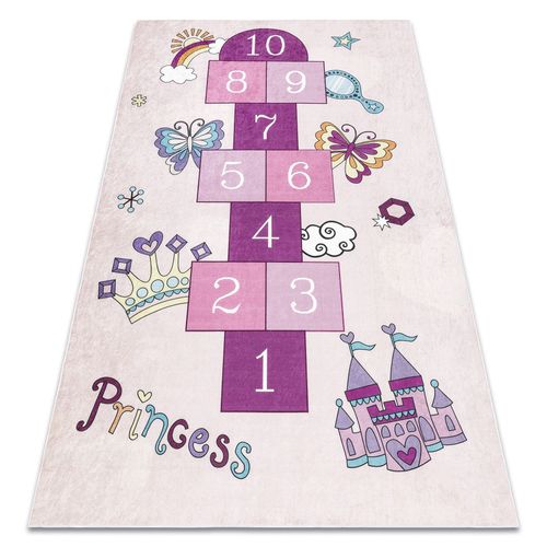 140x190 Cm Tapis Lavable Bambino 2285 Marelle, Nombres Pour Les Enfants Antidérapant - Rose