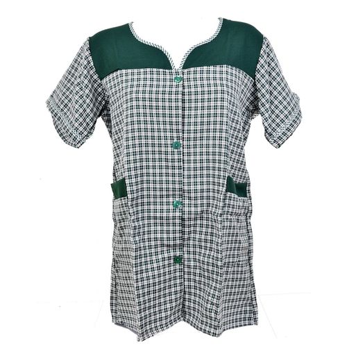 Blouse De Travail Boutonnée Pour Femme, Tablier Sans Manches Blouse Vichy Verte