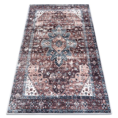 120x170 Cm Tapis Lavable Andre 1826 Ornement, Vintage Antidérapant - Marron Et Bleu