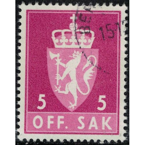 Norvège 1969 Oblitéré Used Off. Sak 5 Ore Rouge Lilas Armoiries Y&t No S67 Su