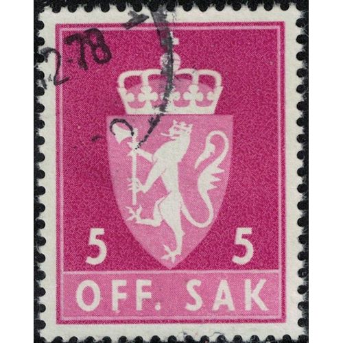 Norvège 1969 Oblitéré Used Off. Sak 5 Ore Rouge Lilas Armoiries Y&t No S67 Su