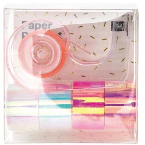 Set De Masking Tape Mini Et Dévidoir - Nacré Blanc Et Rose - 1,2 Cm X 1,8 M - 5 Pcs