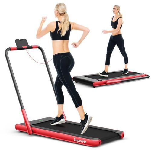Costway Tapis De Course Roulant Pliable Contrôle App 1-12 Km-H Moteur 0,75cv Haut-Parleur Bluetooth Roue Transport Écran Led Rouge